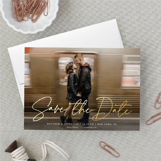 Modern Script SAVE THE DATE Foto ECHT Folie Uitnodiging