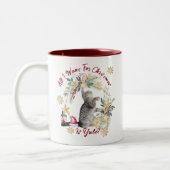 Modern Script Schattige Cat Waterverf Funny Christ Tweekleurige Koffiemok (Links)