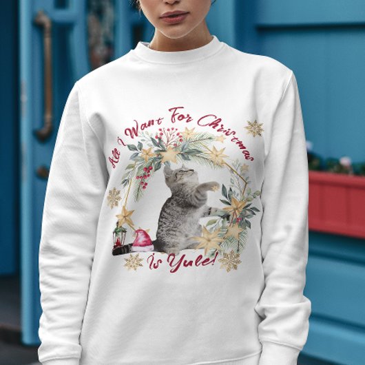 Modern Script Schattige Cat Waterverf Vrouwen Kers Trui