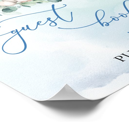 Modern script Schattige Olifant blauw gastenboek t Poster (Hoek)