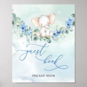 Modern script Schattige Olifant blauw gastenboek t Poster (Voorkant)