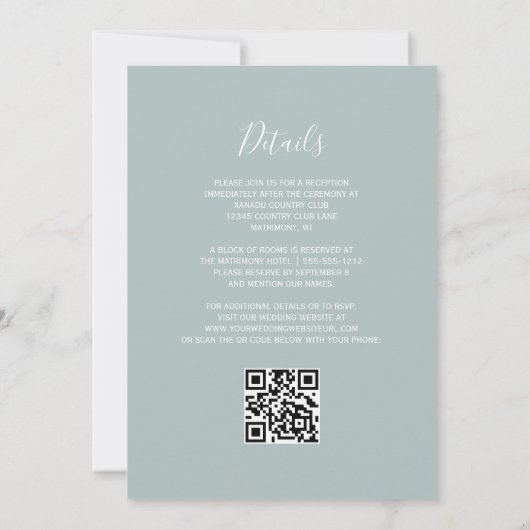 Modern Script Sea Glass Green QR Code Wedding Kaart (Achterkant)