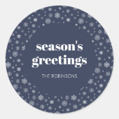 Modern Script Seizoenen Groeten Vakantie Marine Bl Ronde Sticker (Voorkant)