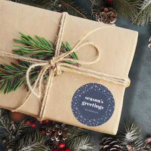 Modern Script Seizoenen Groeten Vakantie Marine Bl Ronde Sticker