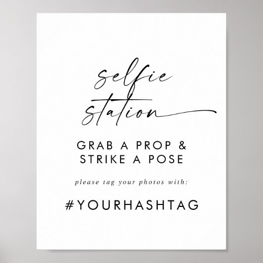 Modern Script Selfie Station Wedding Hashtag Sign Poster (Voorkant)