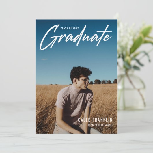 Modern Script Senior Class Photo Afstuderen (Staand voorkant)