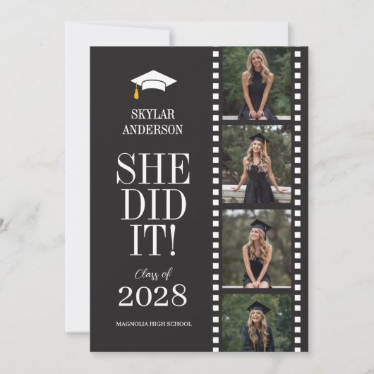 Modern Script Senior Photo Graduation Black Reel Kaart (Voorkant)