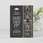 Modern Script Senior Photo Graduation Black Reel Kaart (Staand voorkant)