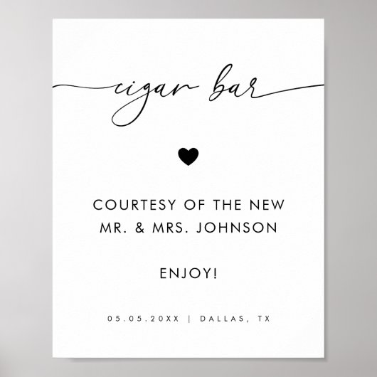 Modern Script Sigaar Bar Minimalistisch Trouwteken Poster (Voorkant)