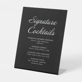 Modern Script Signature Cocktails Zwart Bruiloft Reclamebord Met Voetstuk