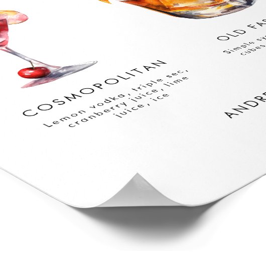 Modern Script Signature Drinken Bar Trouwbord Poster (Hoek)