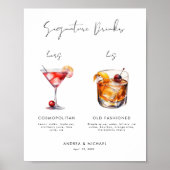 Modern Script Signature Drinken Bar Trouwbord Poster (Voorkant)