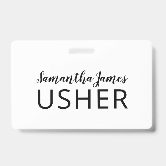 Modern Script Signature Usher Name Badge (Voorkant)