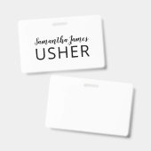 Modern Script Signature Usher Name Badge (Voor- en achterkant)