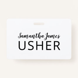 Modern Script Signature Usher Name Badge