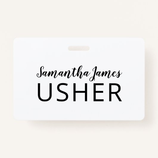 Modern Script Signature Usher Name Badge (Voorkant)