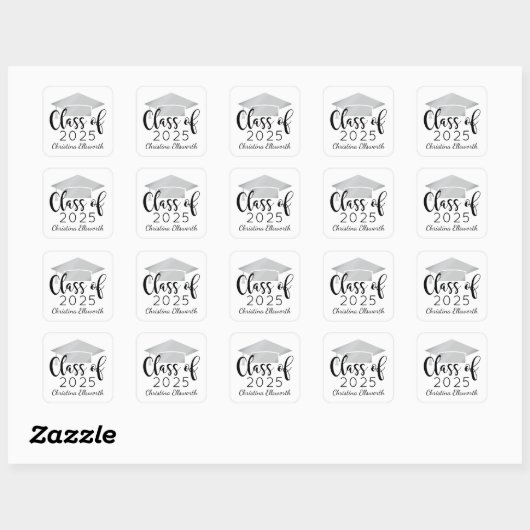 Modern Script Silver 2025 Custom Afstuderen Vierkante Sticker (Vel)