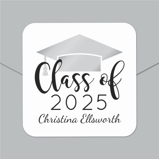 Modern Script Silver 2025 Custom Afstuderen Vierkante Sticker