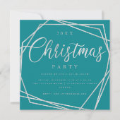 MODERN Script Silver Blauwgroen Glitter Kerstfeest Kaart (Voorkant)
