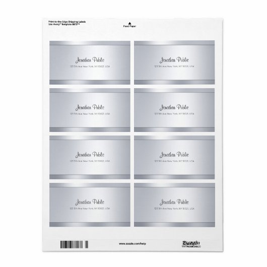 Modern Script Silver Glam Cool Shipping Adres Etiket (Full Sheet)