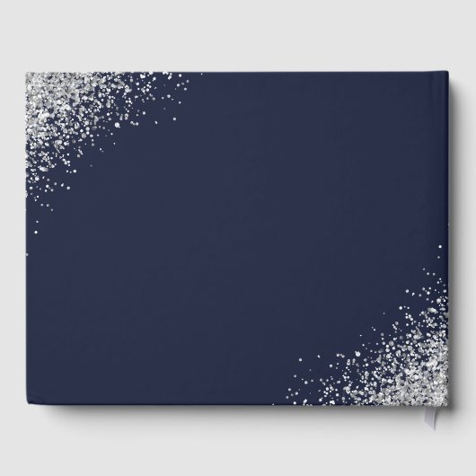 Modern Script Silver Glitter Navy Blue Wedding Gastenboek (Achterkant)