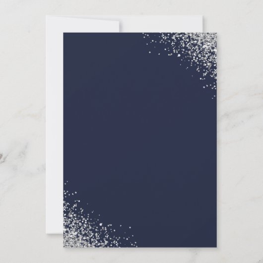 Modern Script Silver Glitter Navy Blue Wedding Kaart (Achterkant)