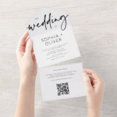 Modern Script Silver Grey Wedding All In One Uitnodiging (Afscheurbaar)