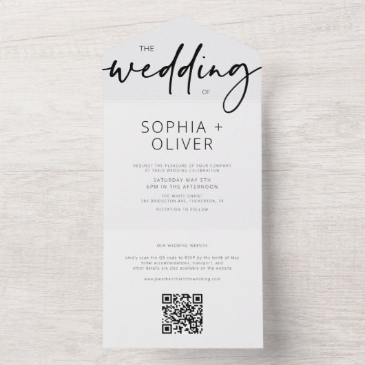 Modern Script Silver Grey Wedding All In One Uitnodiging (Binnen)