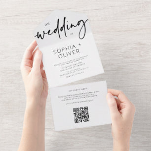 Modern Script Silver Grey Wedding All In One Uitnodiging