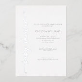 Modern Script Silver Real Folie Baby shower Folie Uitnodiging (Voorkant)