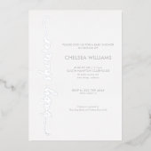 Modern Script Silver Real Folie Baby shower Uitnodiging (Voorkant)