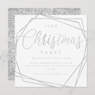 MODERN Script Silver White Glitter-kerstfeest Kaart