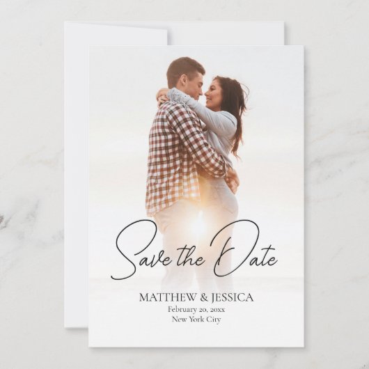 Modern Script Simple 2 Photo Wedding QR-code Save The Date (Voorkant)