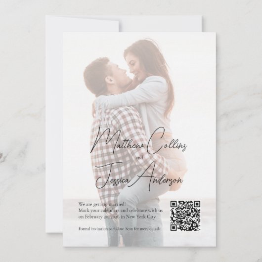 Modern Script Simple 2 Photo Wedding QR-code Save The Date (Achterkant)