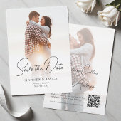 Modern Script Simple 2 Photo Wedding QR-code Save The Date