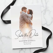 Modern Script Simple 2 Photo Wedding QR-code Save The Date