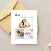 Modern Script Simple 3 Photo Birth Announcement Briefkaart