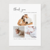 Modern Script Simple 3 Photo Birth Announcement Briefkaart (Voorkant)