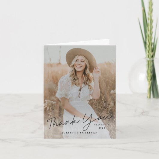 Modern Script Simple Photo Afstuderen Bedankkaart (Voorkant)