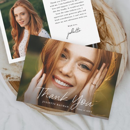 Modern Script Simple Photo Afstuderen Bedankkaart