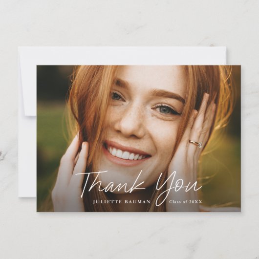 Modern Script Simple Photo Afstuderen Bedankkaart (Voorkant)