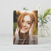 Modern Script Simple Photo Afstuderen Bedankkaart (Staand voorkant)