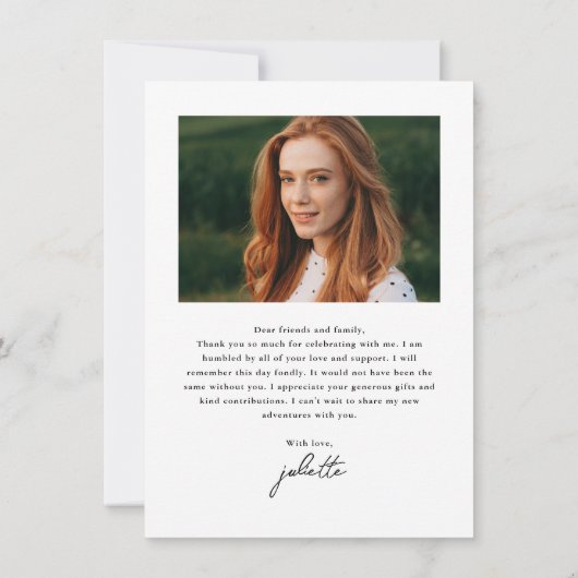 Modern Script Simple Photo Afstuderen Bedankkaart (Achterkant)