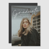 Modern Script Simple Photo Afstuderen Magnetische Uitnodiging (Voorkant / Achterkant)