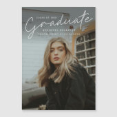 Modern Script Simple Photo Afstuderen Magnetische Uitnodiging (Voorkant)