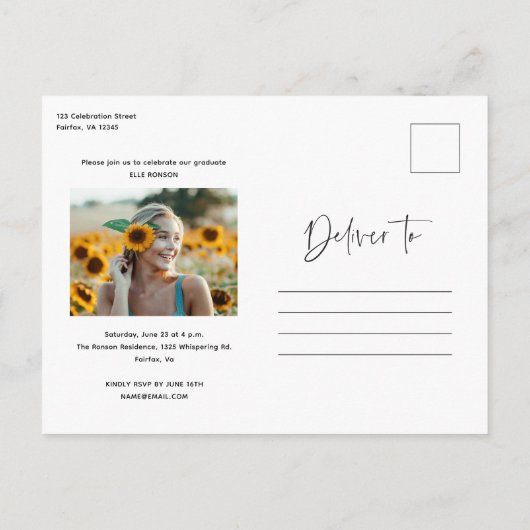 Modern Script Simple Photo Afstuderen Uitnodiging Briefkaart (Achterkant)