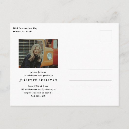 Modern Script Simple Photo Afstuderen Uitnodiging Briefkaart (Achterkant)