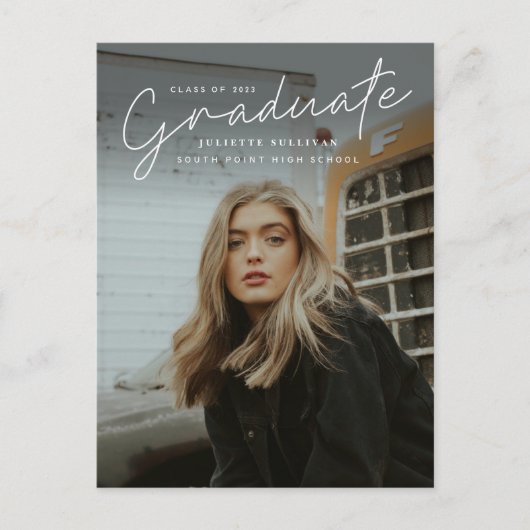 Modern Script Simple Photo Afstuderen Uitnodiging Briefkaart (Voorkant)