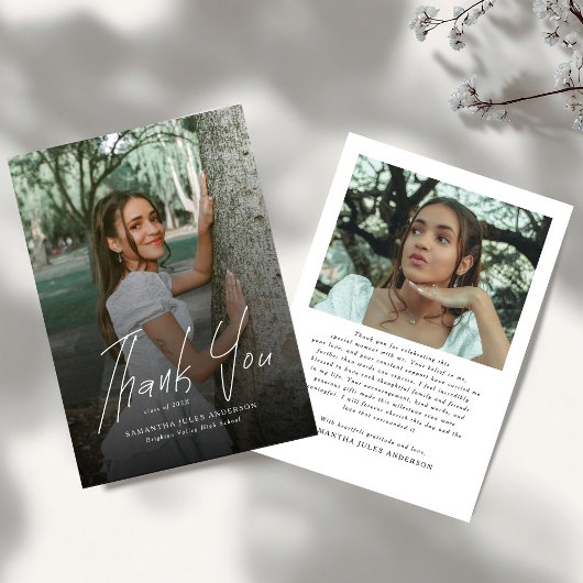 Modern Script Simple Photo Graduation  Bedankkaart