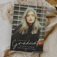 Modern Script Simple Photo Graduation Invitations